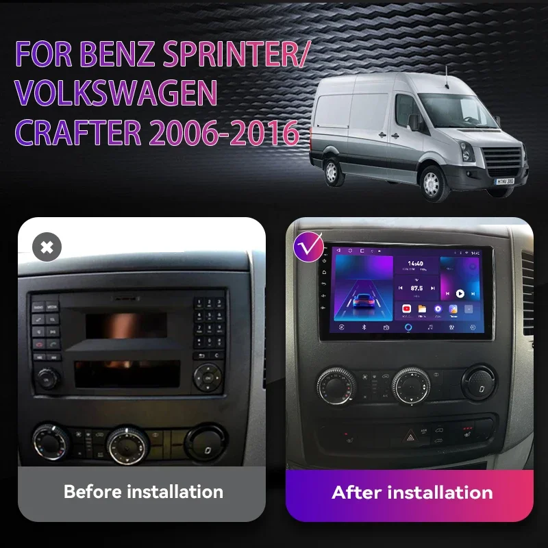 For Benz Sprinter Volkswagen Crafter 2006-2016 Android 12.0 Car Radio Carplay Video Player DSP 2 din 4G WIFI Multimedia Player