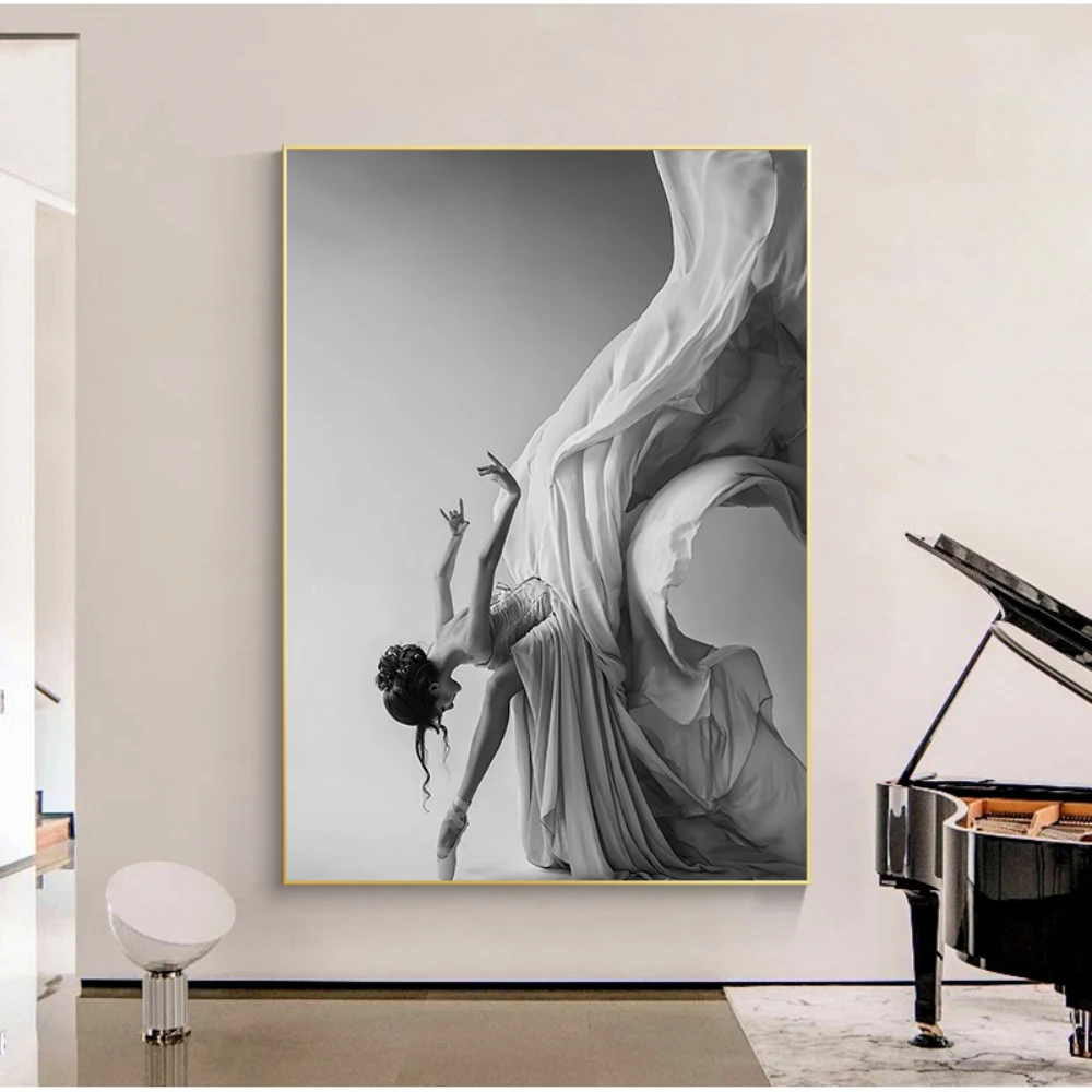 

Ballet Dancing Girl Canvas Painting Poster and Print Modern Figure Art Wall Black n White Pictures for Living Room Bedroom Aisle