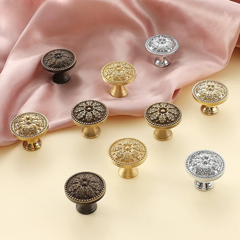 2pcs Satin Brass Cabinet Door Handles and Knobs Antique Drawer Pulls Vintage Kitchen Cupboard Handle Wardrobe Hardware French St