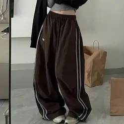 2024 Women Baggy Pants Spring Retro Loose Drawstring Trousers Casual Side Stripe Joggers Sweatpants Casual Women Cargo Pants
