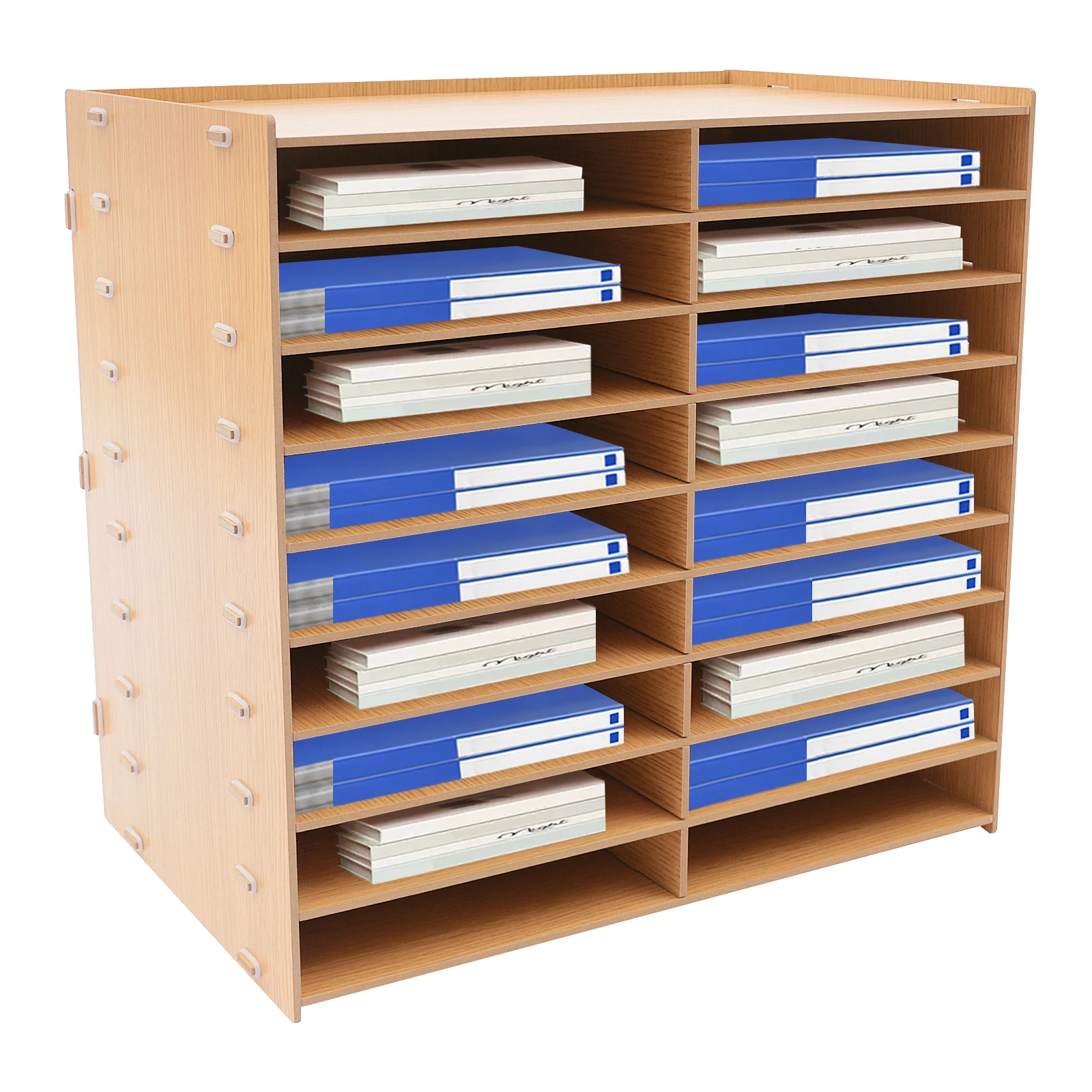 9-Tier File Organizer 18 Separate Compartments 5mm High Density Golden Oak Board Each Layer 8.82lbs Load Golden Oak Document Sorter Curved Smooth Anti-scratch Edge Vertical Paper Literature Rack For Home Office Student Study