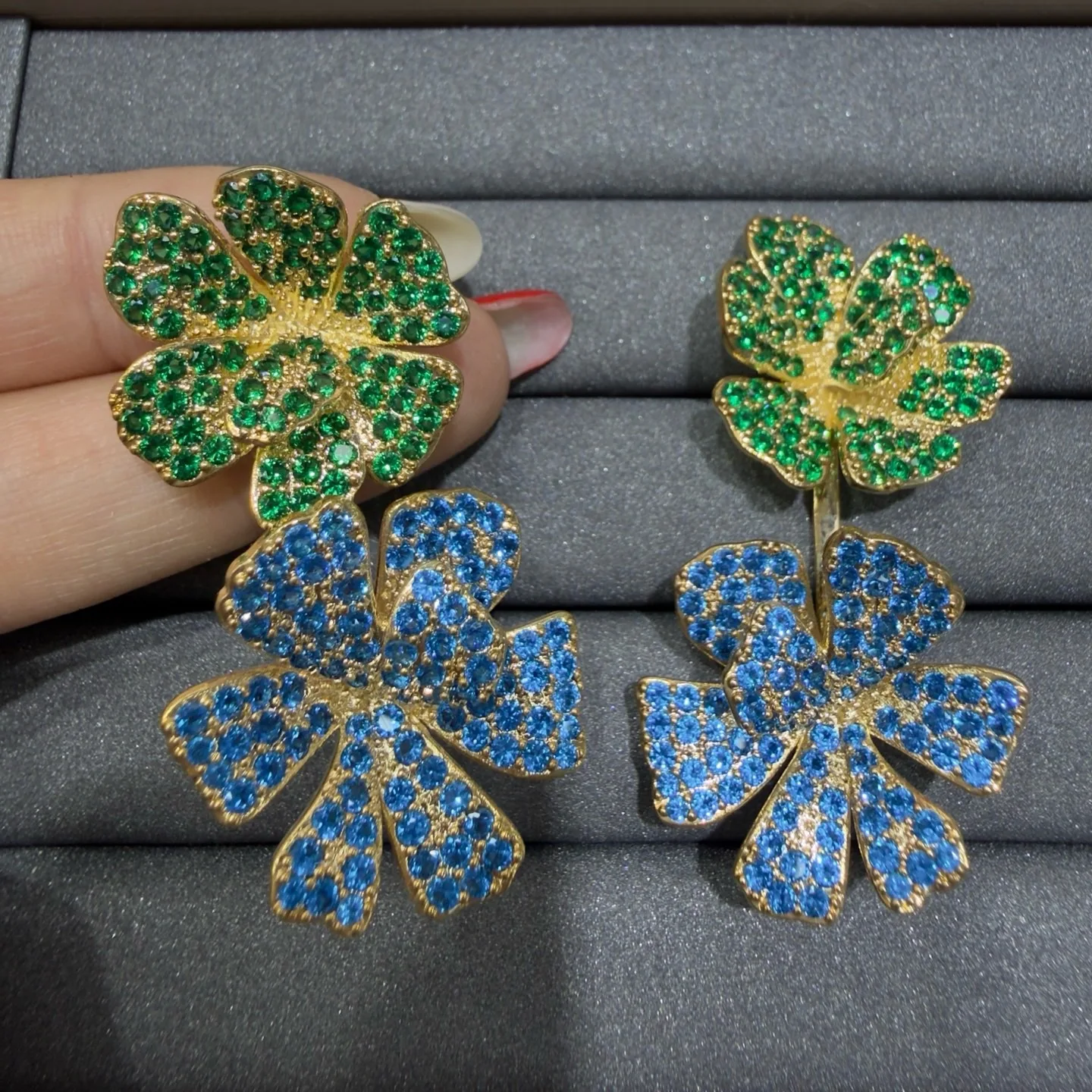Two Wear Ways Removable Floral CZ Earrings Sparkle Cubic Zirconia Double Flower Drop Earrings for Women Elegant Wedding Party