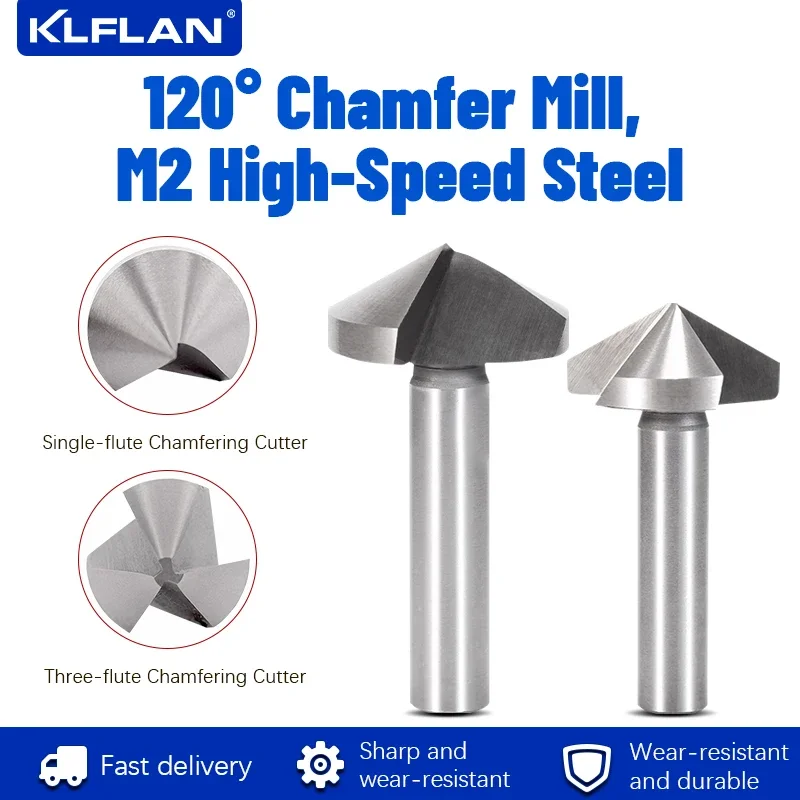 KLFLAN 120 Degree Chamfer M2 Mill Metalworking Tools Step Drill Bit Countersink Drill Core Drilling Tool Single or Three Edged