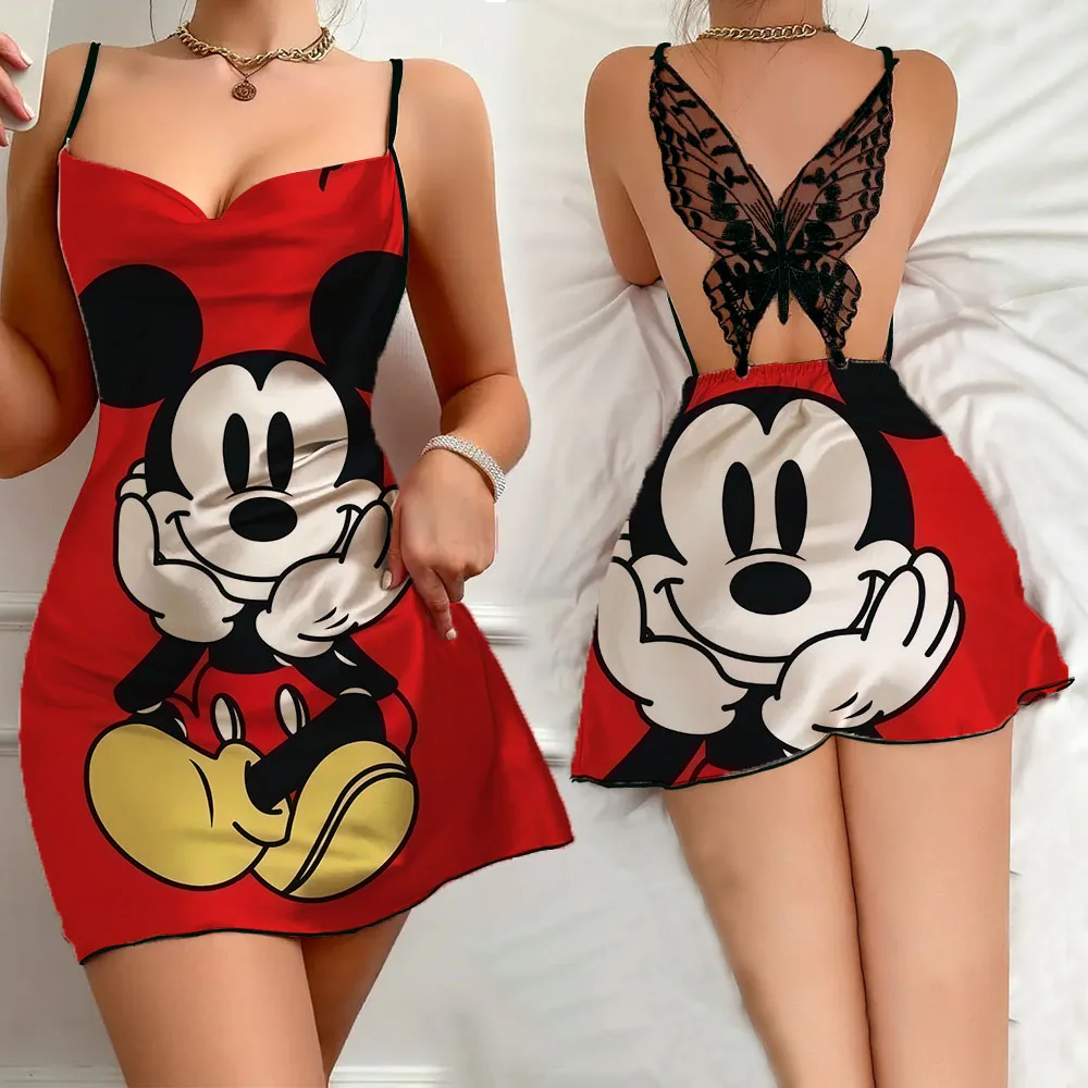 2024 Sexy Bras Sleeveless Pajamas Woman Summer Offers Sleepwear Women's Nightgowns for Sleeping Plus Size Women Lingerie Mickey