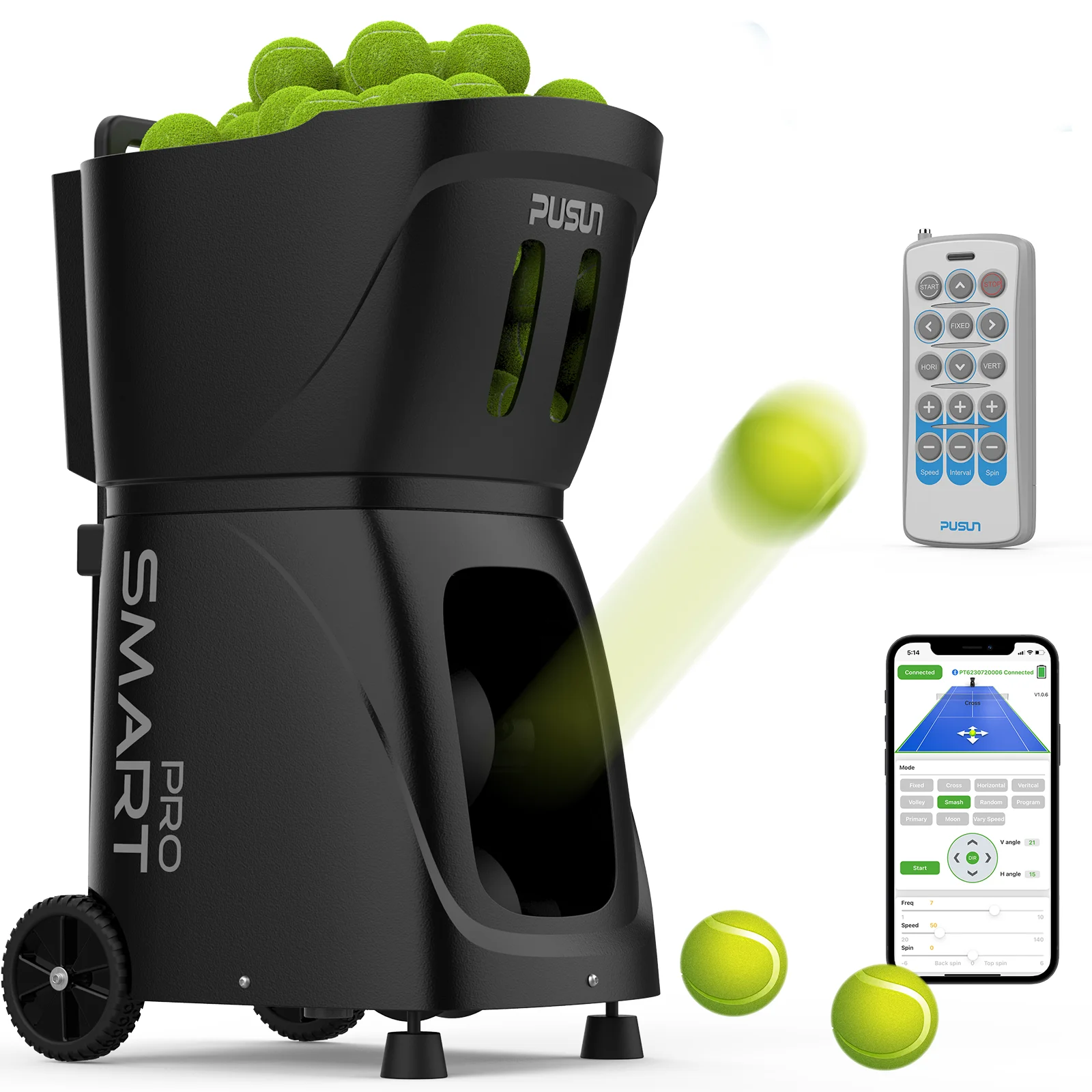 

Smart Tennis Shooter APP Remote Control, Automatic ing Adjustable Speed For Multi-scene Indoor And Outdoor Training