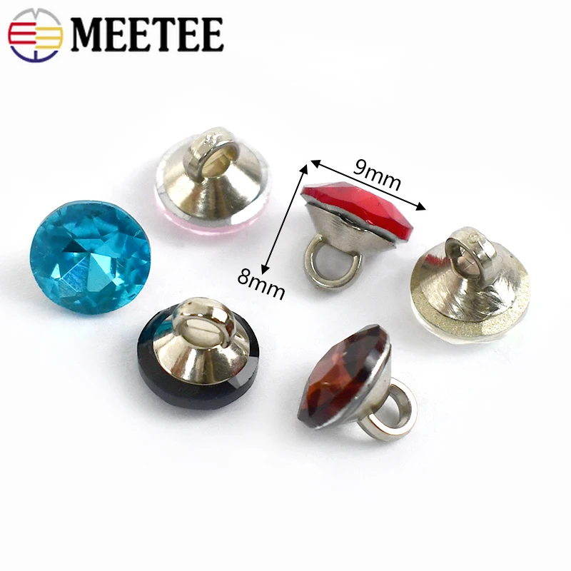 10/20/50Pcs Meetee 9mm Rhinestone Buttons Glass Diamond Button for Sewing Shirt Collar Clothes Decor Buckles Replace Accessories