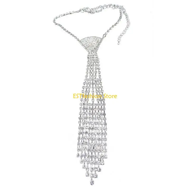 y5gc-女性ラインストーンネクタイネックレスパーティーコスチュームジュエリーアクセサリー女性用