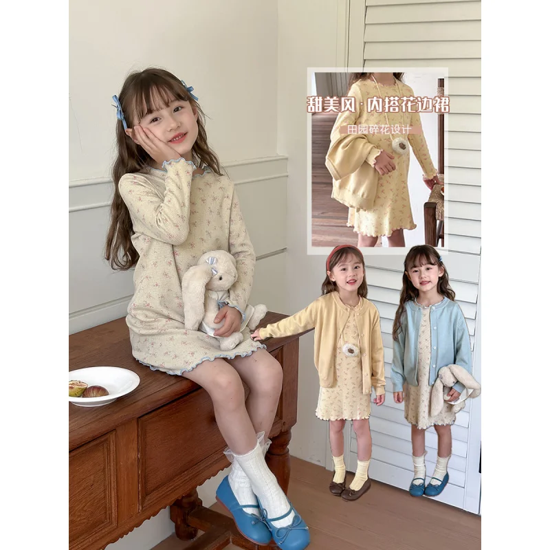 

Aimo Baby Children's Western Style Inner Wear Princess Dress2024Autumn Girls Sweet Lace Floral Dress