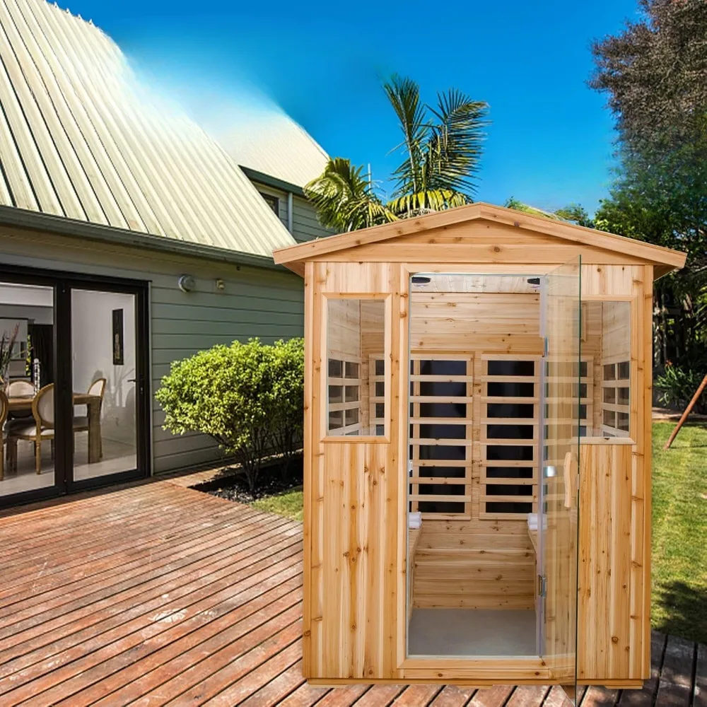 Far Infrared Sauna, Household Low Electromotive Force Wooden Sauna Room, Outdoor Sauna Room, 2050 Watts, Canadian Hemlock