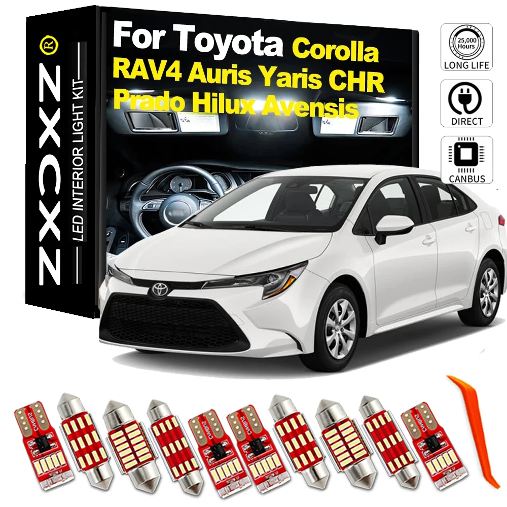 

ZXCXZ LED Interior Dome Map Light Bulb Kit For Toyota Corolla RAV4 CHR C-HR Avensis T25 T27 Auris Prado LC 120 150 Yaris Hilux