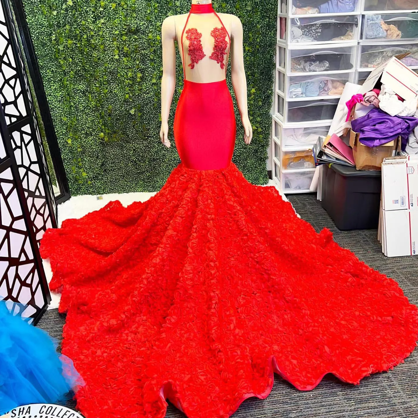 New Sexy Red Prom Dresses Ruffles Dress For Party High Neck Evening Gown Mermaid Dinner Gowns For Ladies Customized