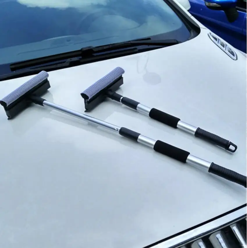 3PCS Car Window Cleaning Brush Windshield Squeegee Scraper Wiper With Detachable Long Handle Rubber Squeegee And Cleaner Sponge