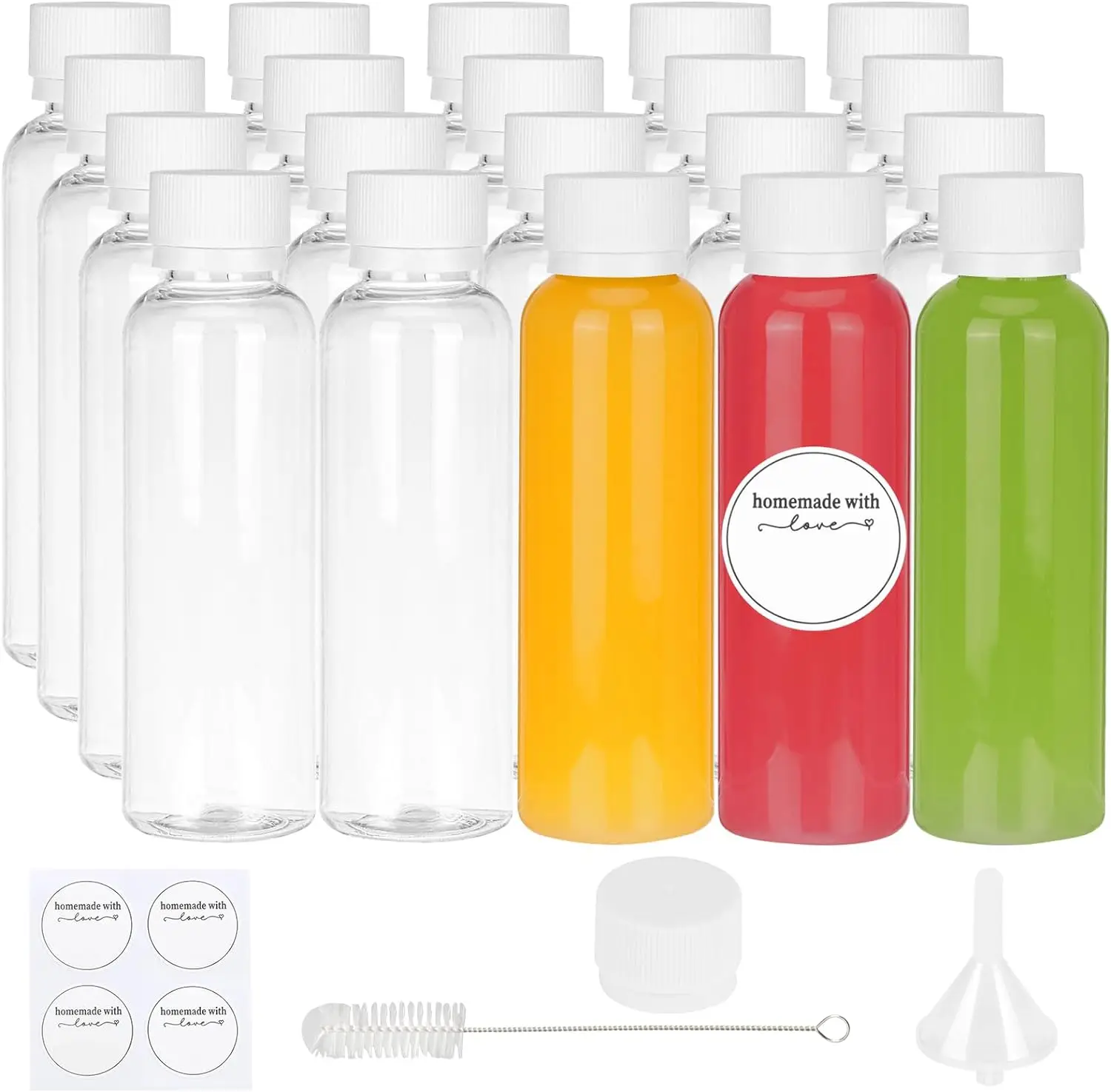 50pcs 2oz Small Plastic Beverage Bottle Reusable Leak-proof Containers with Cap for Juices Ginger Shot Shampoos and Other Liquid