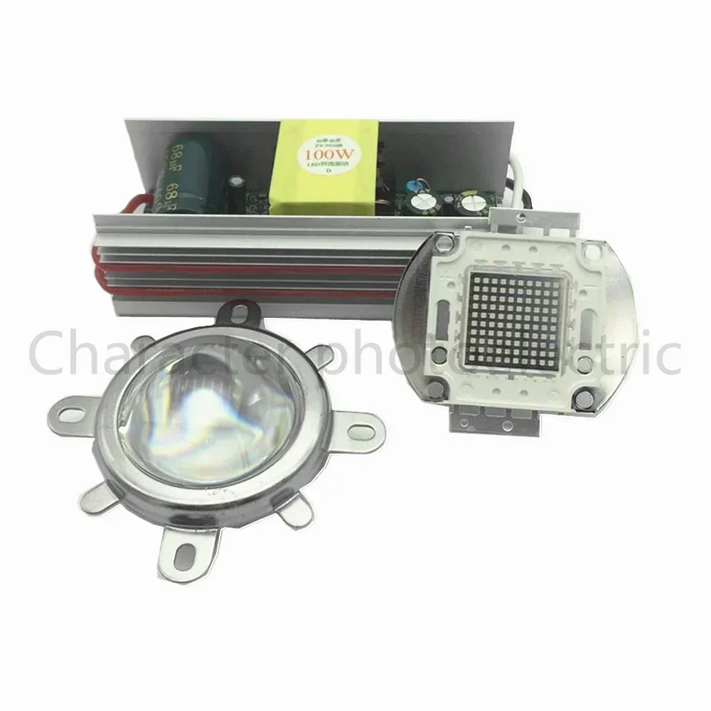 UV 365-370nm led chip +100W AC 85-265V driver + heatsink+ 90 degree Lens with Reflector Collimator kit