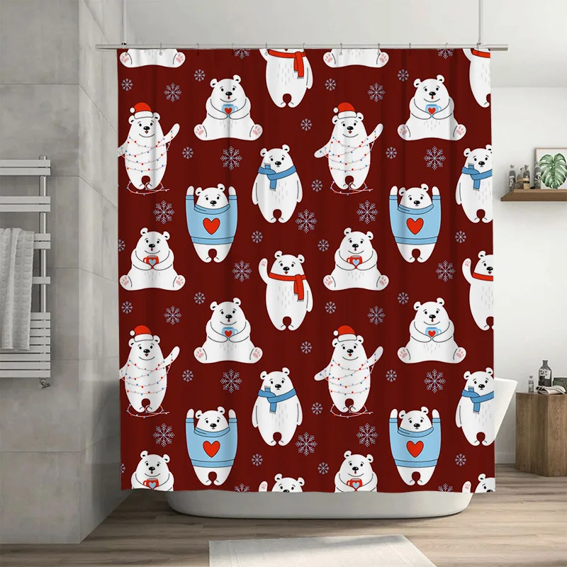 

TU Cute Polar Bear Shower Curtain Winter Animal Pattern Bathroom Decor Waterproof Fabric Home Decor Farmhouse Style Washable