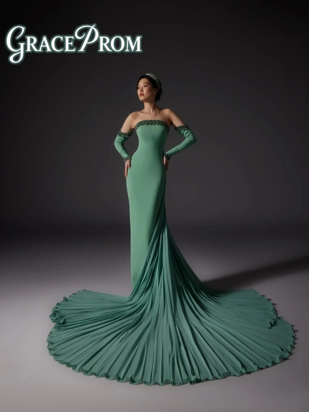 

Fashion Strapless Evening Dress 2026 Luxurious Diamond Red Carpet Gown Elegant Mermaid Floor Length Prom Gown فساتين سه