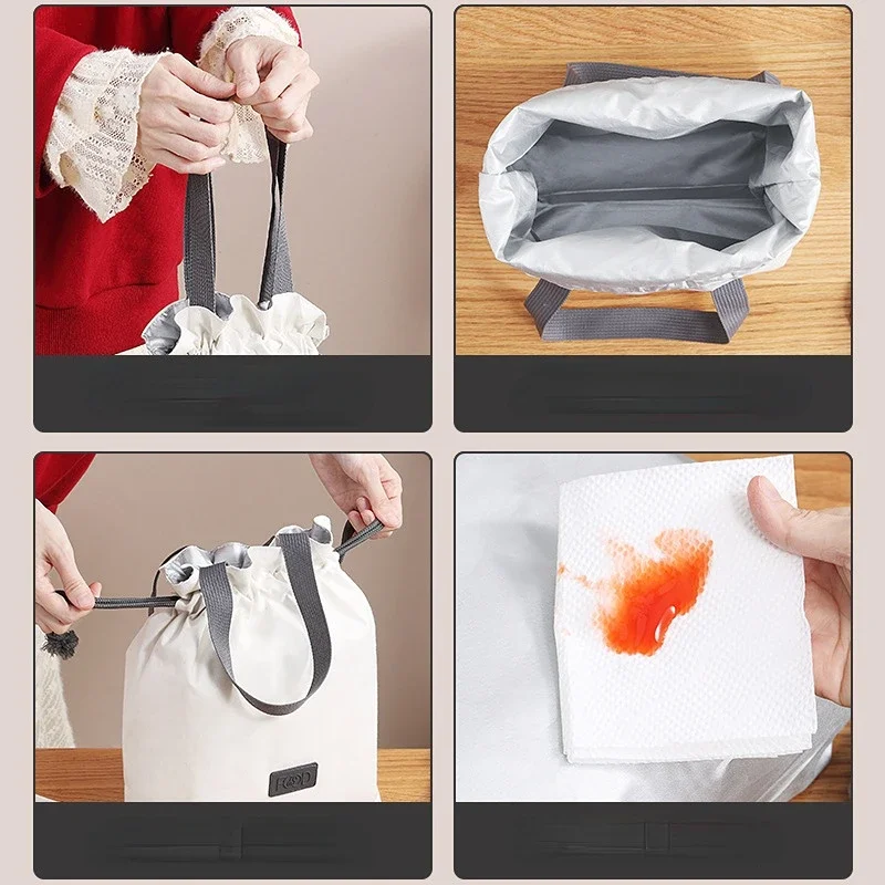 Drawstring Thermal Lunch Bags Portable Waterproof Picnic Pouch Food Insulated Cooler Container Fridge Bag For Office 2024