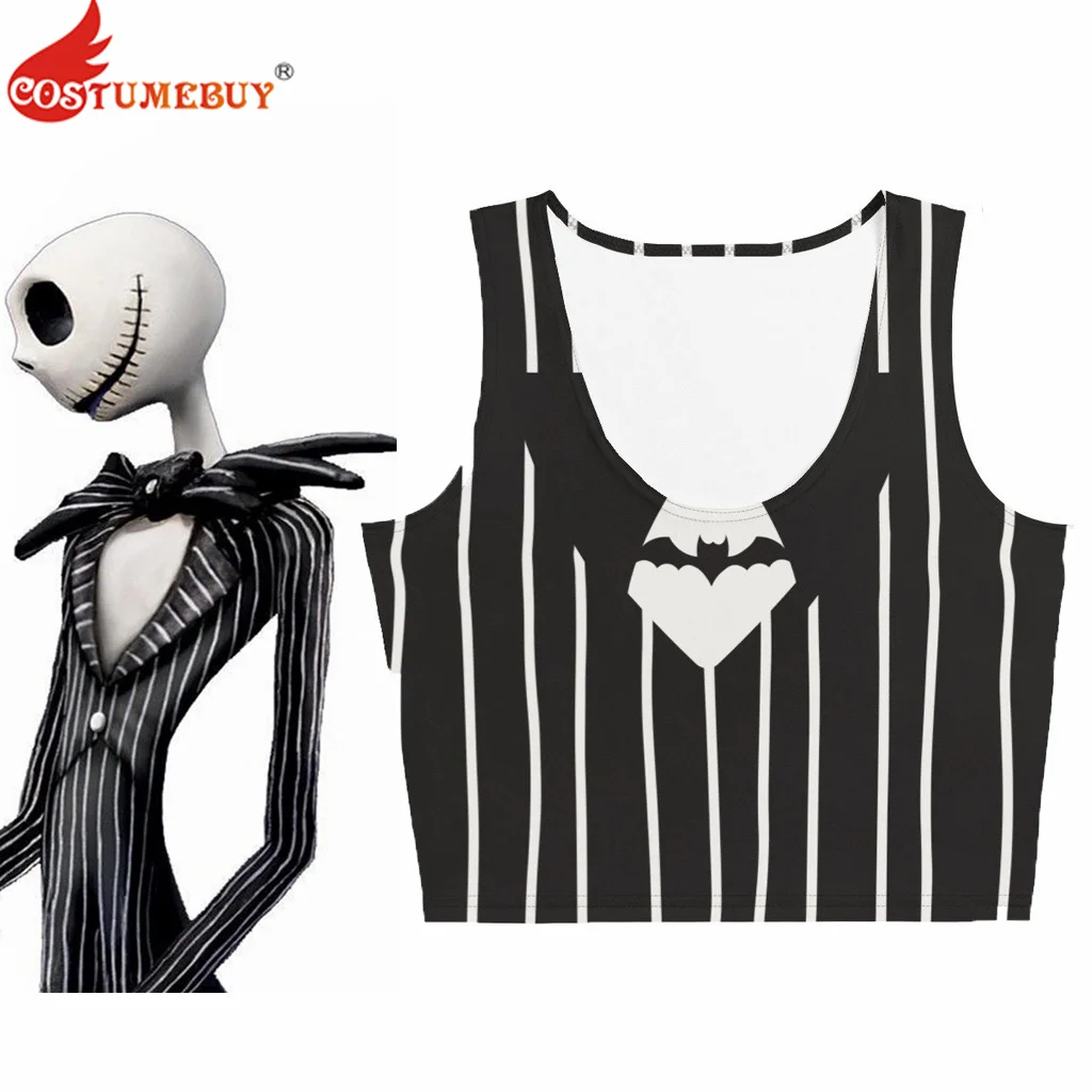 Jack Nightmare Inspired Crop Top Striped Tank Top Sports Bra Vest Women Halloween Christmas Costume