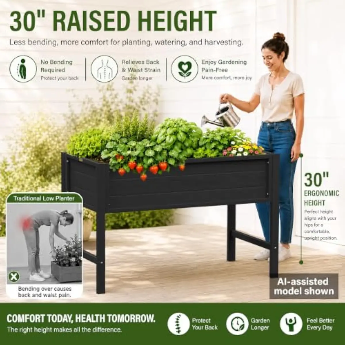 48-inch elevated garden planter with integrated drainage system and weatherproof HIPS construction for outdoor use — 30-inch hei