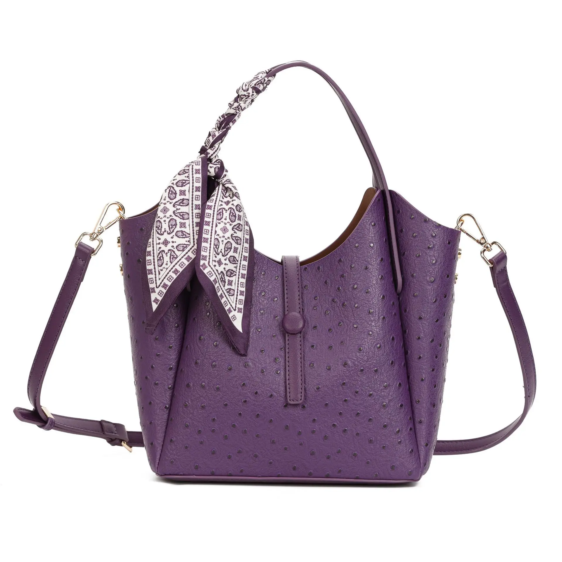 

Новые сумки-ведра из страусиной искусственной кожи для женщин, дизайнерские сумки-бродяги через плечо, кошелек на плечо, комплект из 2 предметов