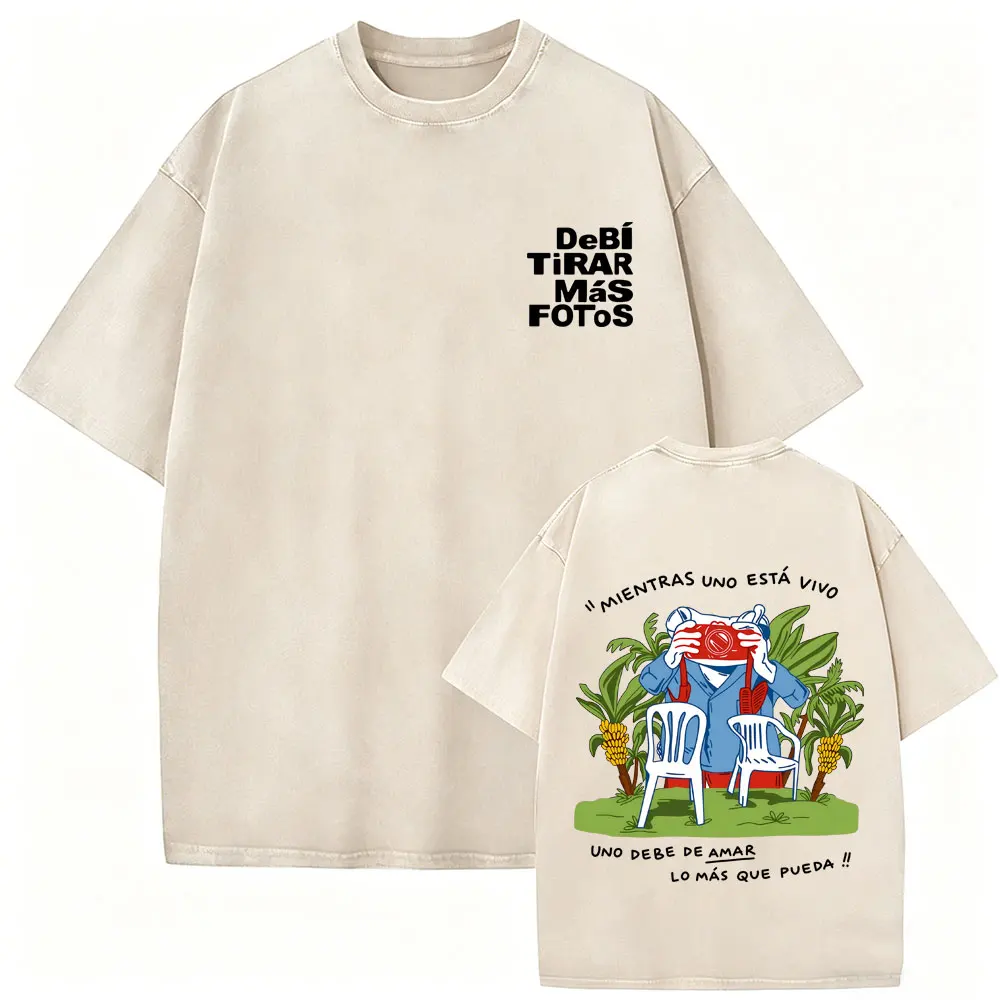 

Rapper Bad Bunny Washed Vintage T Shirts Debi Tirar Mas Fotos DTMF World Tour 2026 T-shirt Men Women Fashion Hip Hop T-shirts