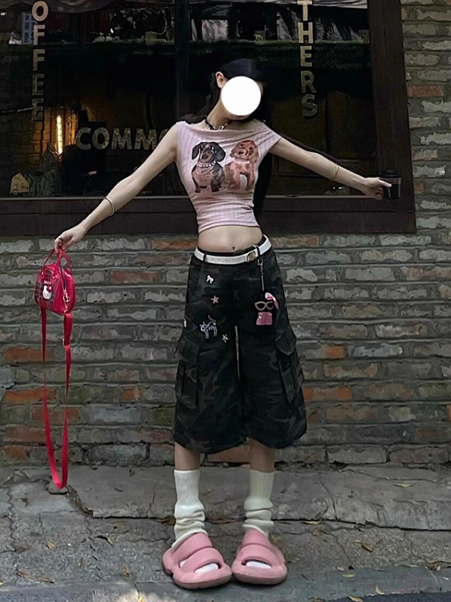 Vêtements de travail de Camouflage rétro américain, jean de sept pieds pour femmes, jambes larges, pantalon moyen de huit pieds, Treenut droit, été