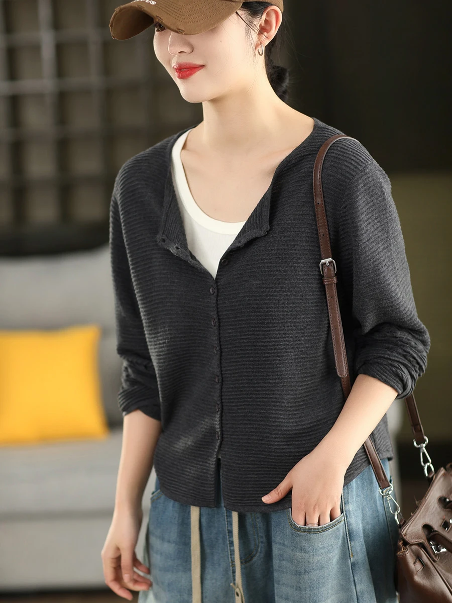 

Retro Wool Knitted Coat Long Sleeve round Neck Open Cardigan Outerwear Spring Fashion Ladies' Premium Knitted Outer Layer