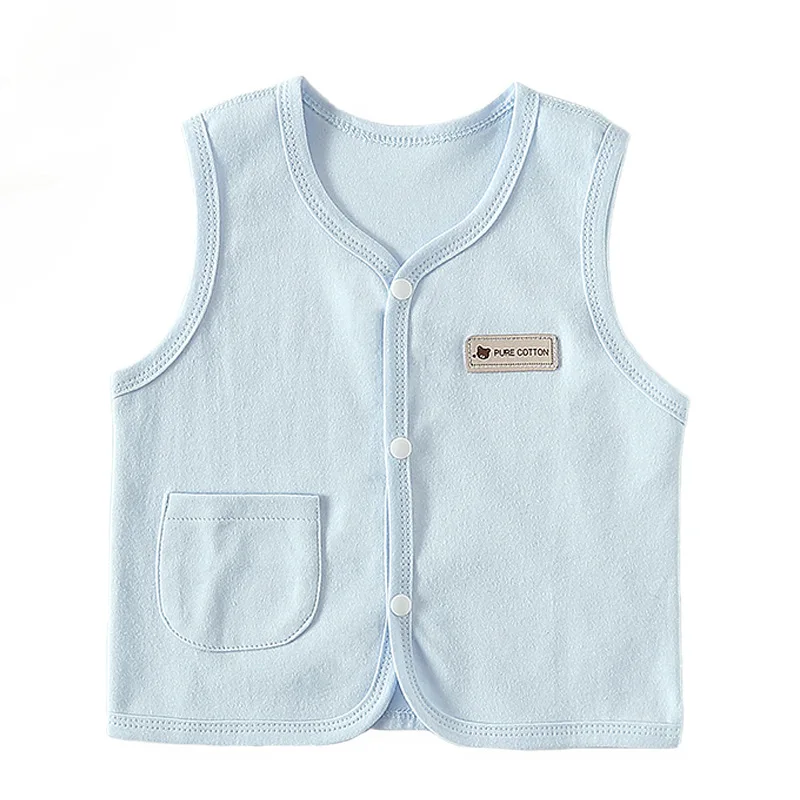 0-18m Solid Cotton Baby Vest For Spring Autumn Winter Newborn Baby Boy Girl Sleeveless Cotton Cardigan Vest Jacket Warm Outwear