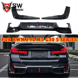 Carbon Fiber 3D Style Rear Diffuser with Lights for BMW F90 M5 G30 G38 5 Series Lci 2021+ Rear Bumper Lip Under Spoiler Splitter