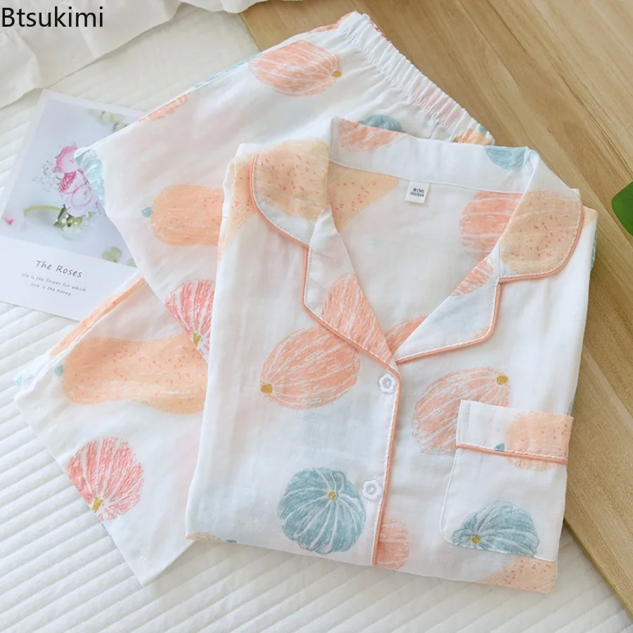 New 2025 Women's Spring Summer Loose Cotton Homewear Suit Sets Printing Cotton Trouser Pajamas for Women Homewear Pajamas Female