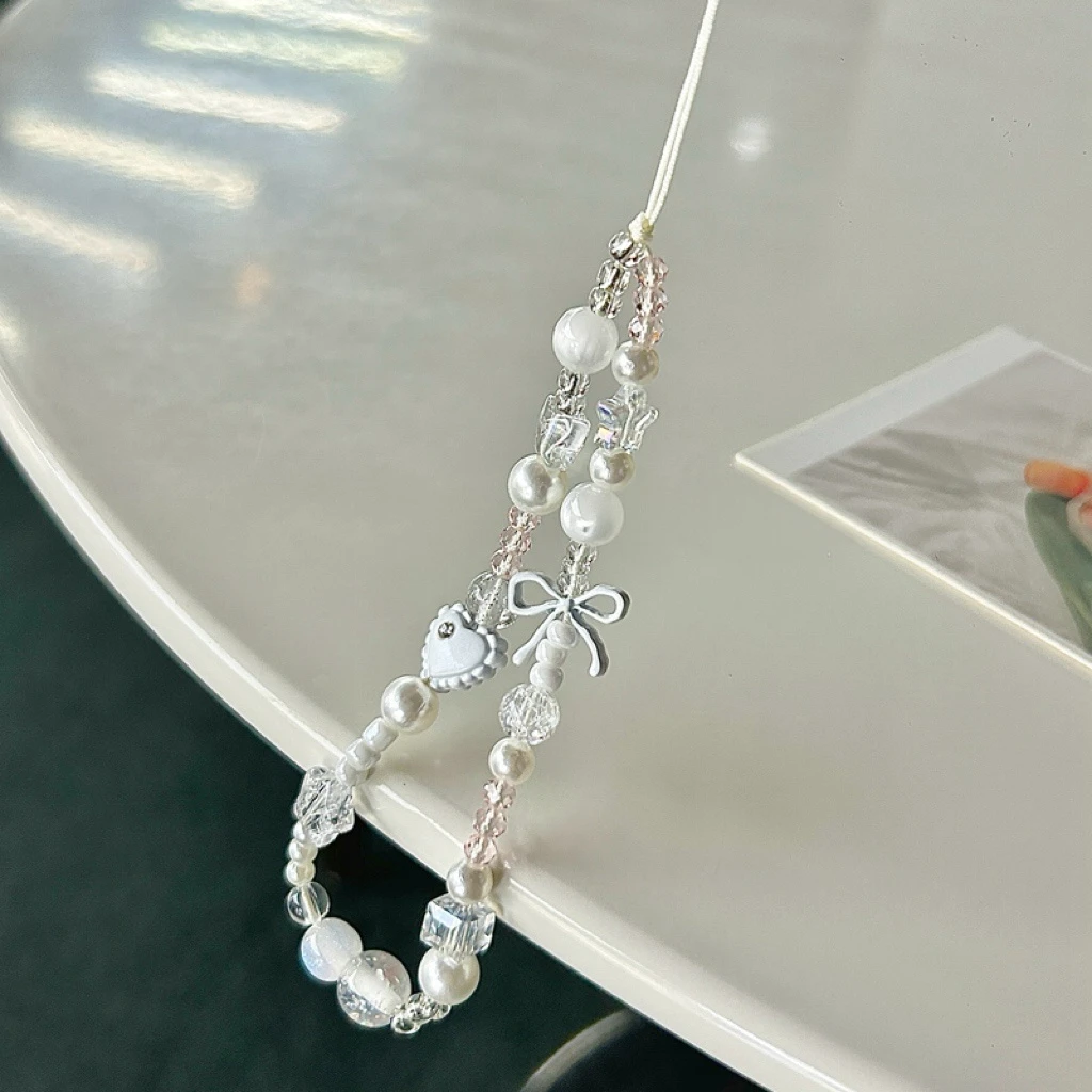 Koreanische süße weiße Stern-Perlen-Handykette, trendiger Anhänger PLR für iPhone, universelles Zubehör, Lanyard, Hängeband für Mädchen – Detail 1