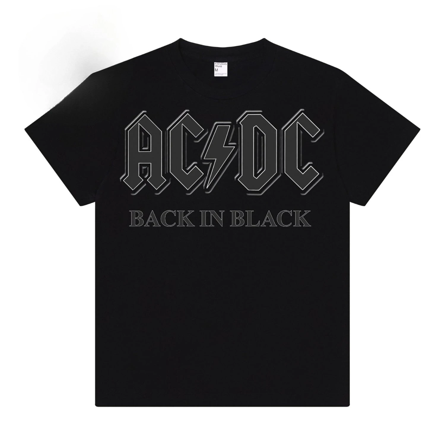 

AC/DC Back in Black Official Album Graphic T-Shirt – Hard Rock Band Merchandise with 3D Textured Lightning Logo & Classic Album