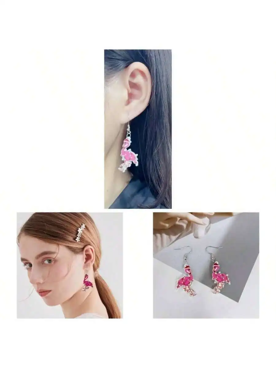 Lindos pendientes colgantes de flamenco con gorro de Papá Noel para mujer, de acrílico, con gancho de animal, ligeros, hipoalergénicos, para fiestas y días festivos
