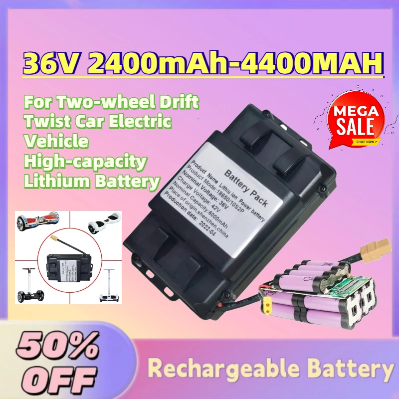 

High-Quality 36V 2400-4400MAH Rechargeable Battery for Two-wheel Drift Twist Car Electric Vehicle High-capacity Lithium Battery