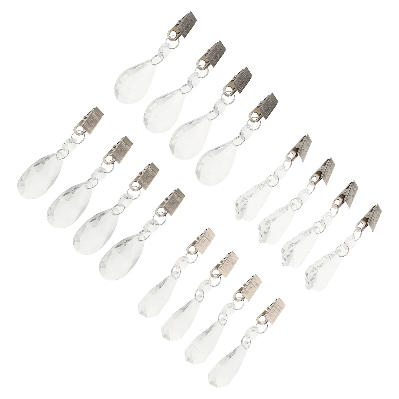 Clear Crystal Teardrop Tablecloth Weights 16 Pack Metal Clips Windproof Table Cover Holders for Parties
