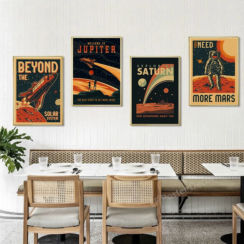 Buy Three Get Four Space Travel Poster Explore Planet Vintage Home Room Decor Retro Painting Spaceship Prints Art Wall Picture