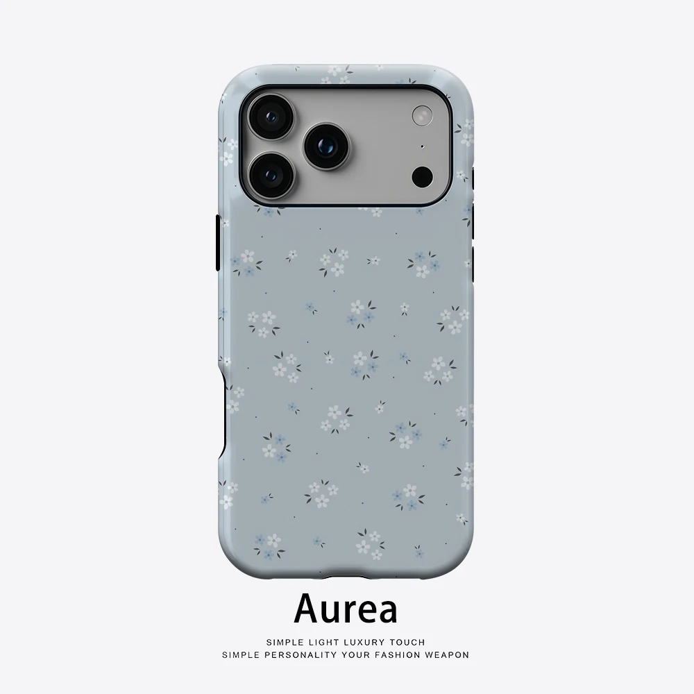 Hellblaue Handyhülle mit kleinem Blumenmotiv für magnetische Handyhülle für iPhone 17 16 15 Pro Max Plus, einzelne doppelschichtige robuste Hülle