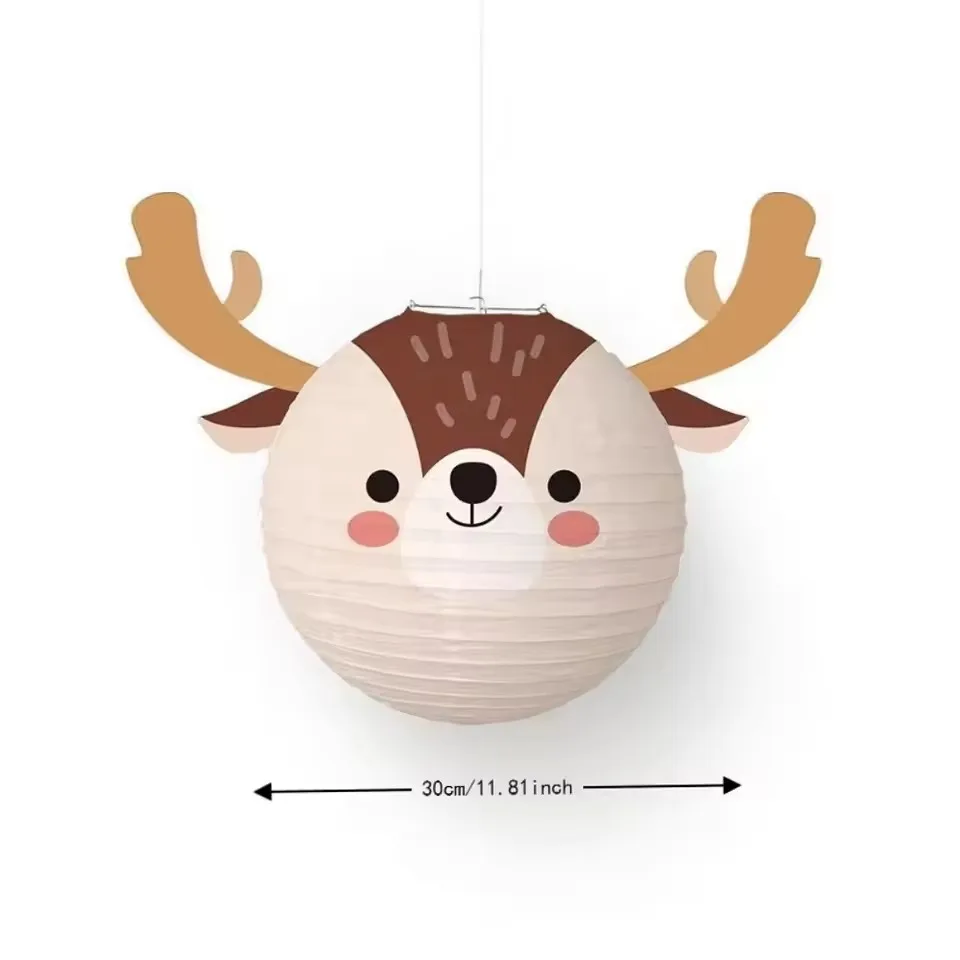 6Pcs Christmas Paper Lanterns Cute Cartoon Santa Snowman Reindeer Penguin Hanging Lantern Foldable Xmas Home Party Ceiling Decor