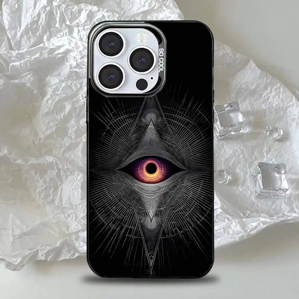 حافظة هاتف من Illuminati Eye غامضة لهواتف iPhone 16,15,14,13,12,11,Pro,Max,Plus, Mini,XS,SE مضادة للسقوط باللون الأسود غير اللامع
