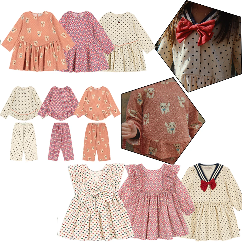 

2026 KS Style Kids Girls Clothing Set Cute Puppy Print Ruffle Top Polka Dot Pants Casual Spring Autumn Clothes Kids 18-9Y
