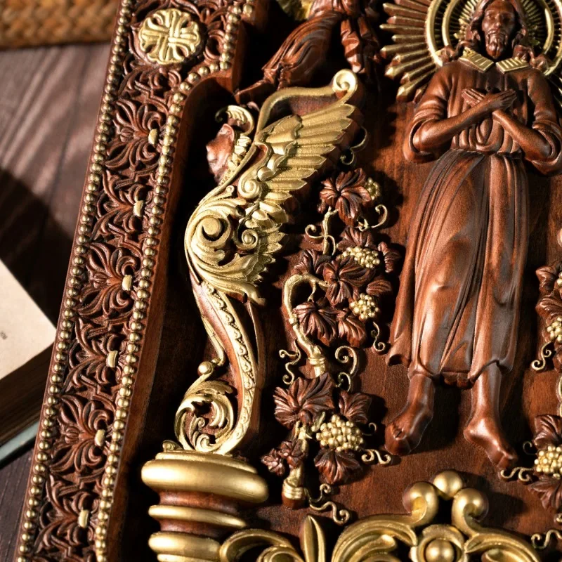 Chinese Jesus Christ Icon of Ascension Wooden Jesus and Lion Home Living Statue