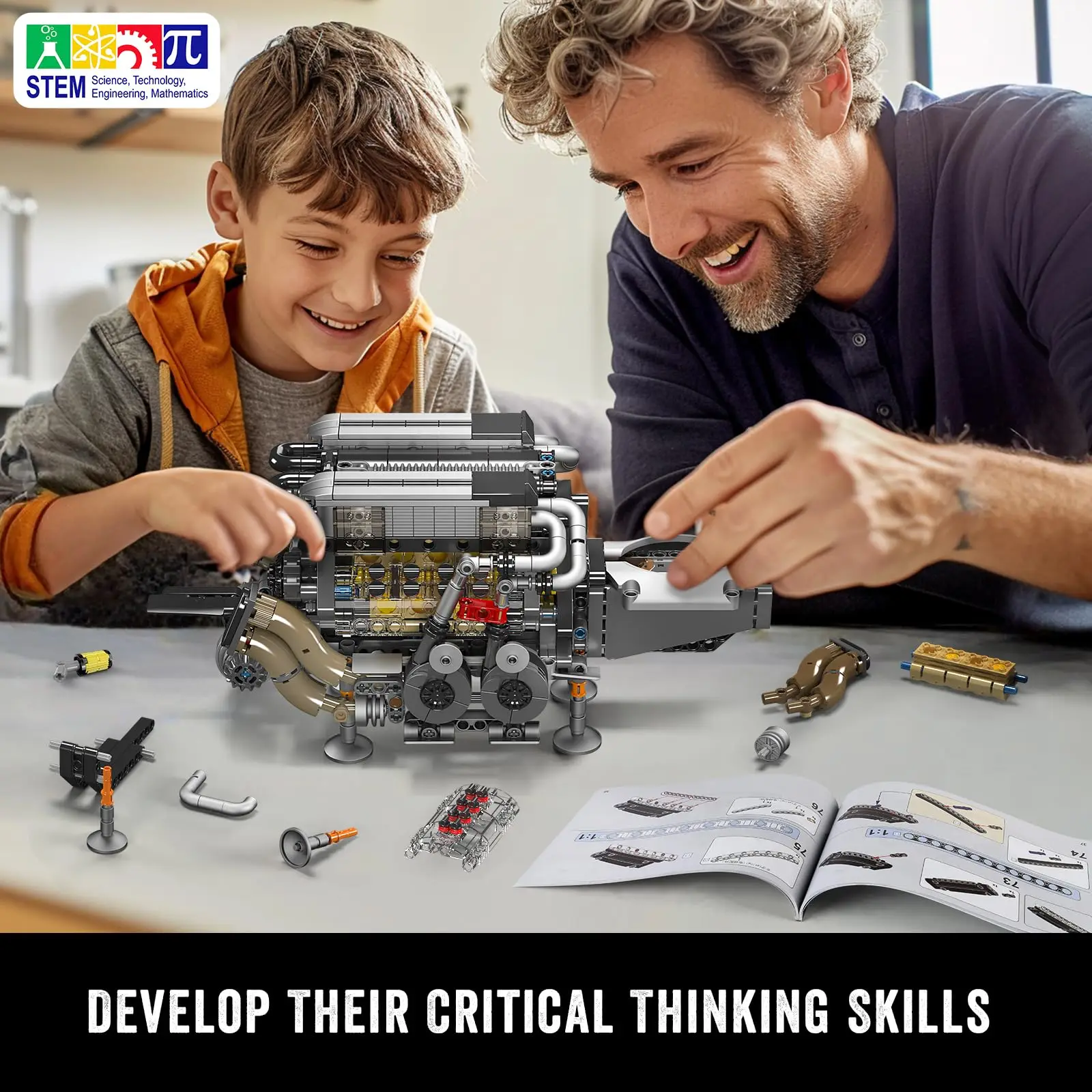 W16 エンジン構築キット - 自分だけの W16 エンジンおもちゃを構築、16 気筒ガソリン車エンジンレプリカモデル構築キット (952 個)