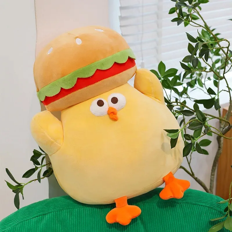 1pc 30cm/11.81in Cartoon burger dun dun chicken plush toy doll fun burger chicken pillow furniture sofa ornaments to decompress