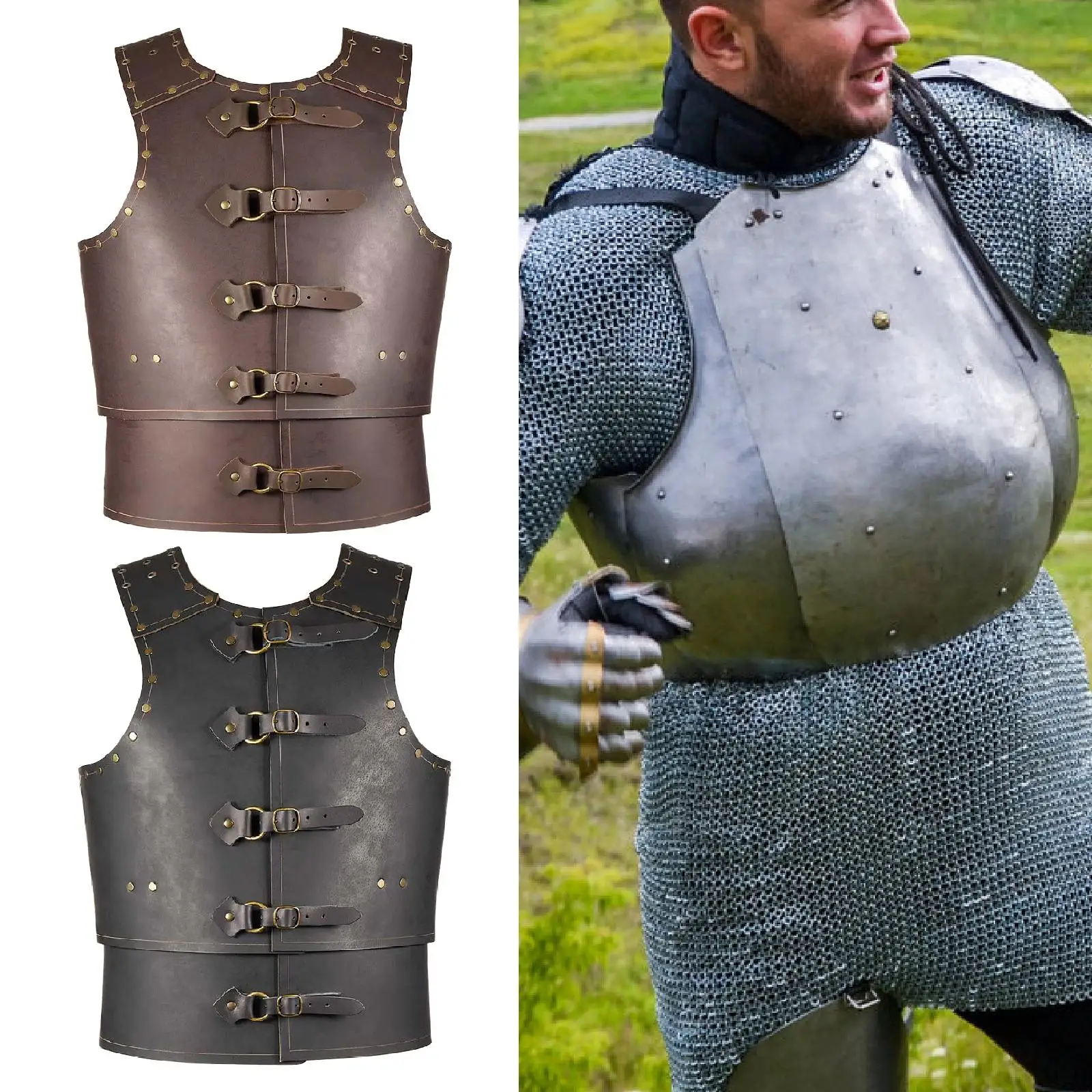 

Medieval PU Leather Chest and Shoulder Harness Costume Adjustable Rivet Decor for Stage Performance and Halloween Party