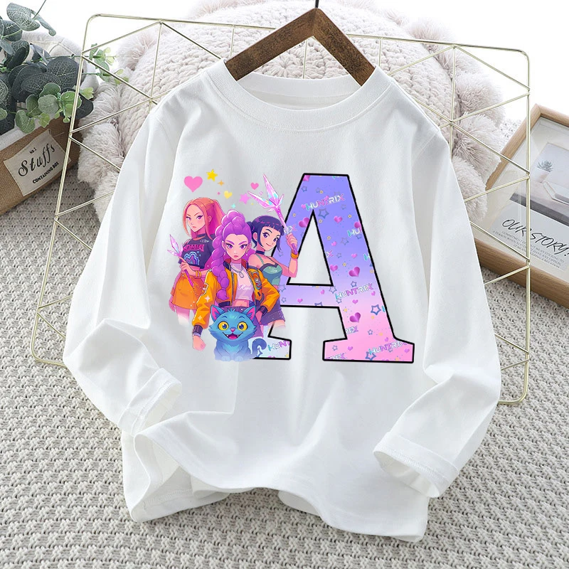 KPop شيطان الصيادين تي شيرتات طويلة الأكمام للفتيات الكرتون رسالة تي شيرت مطبوع الأطفال الخريف الحلو لطيف ملابس الاطفال الهدايا #2