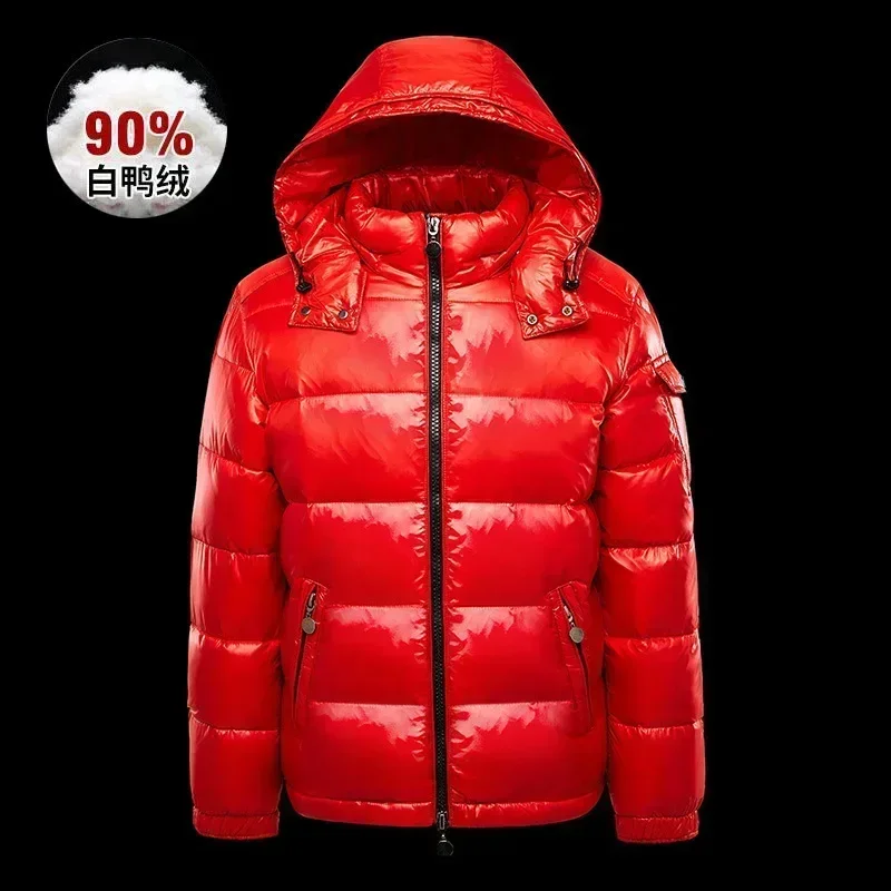 Winter New Glossy Down Jacket Men\'s and Women\'s Puffer Jacket Hooded Plus Size Coats Thickened Warm Down Coat Goose Down