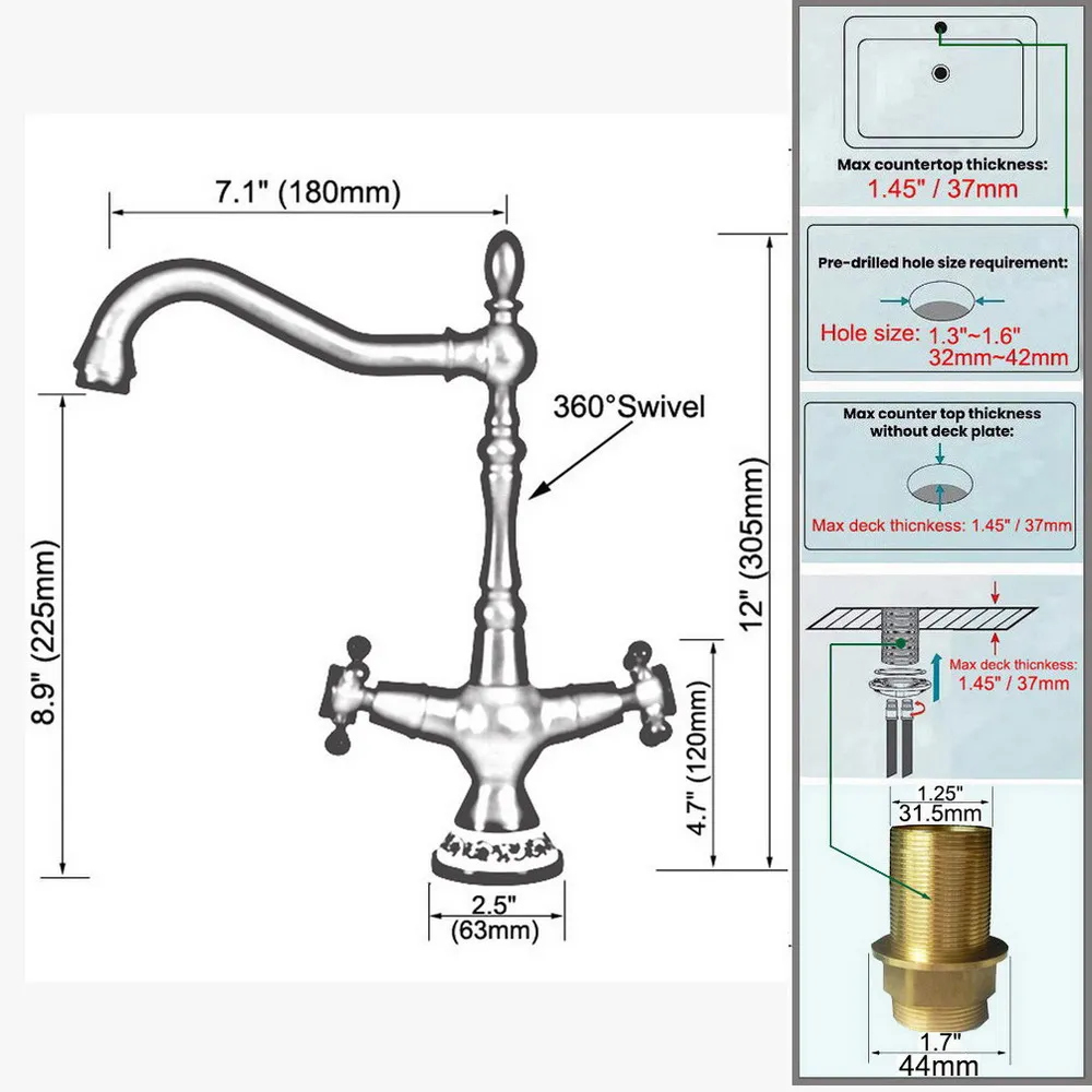 Red Copper Kitchen Faucet Brass Hot&Cold Sink mixer Faucet Double Handle 360 Rotation Tall Spout Mixer Tap znf614