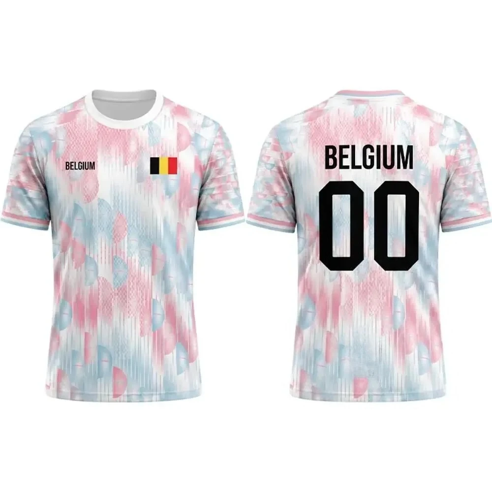 2026 New Belgium Flag Print Soccer Jersey Summer Men's Quick-Drying Breathable T-shirt Unisex Sports Tops Streetwear Harajuku