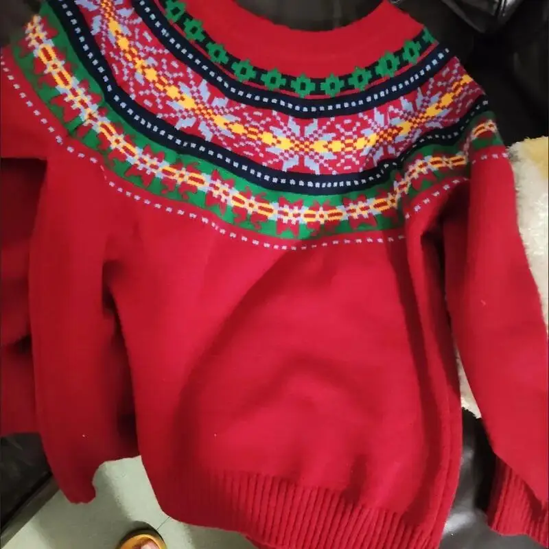

Women's Clothing Christmas Sweater Retro New Year Red Sweater Autumn and Winter Thicken Innerwear Base Layer Knitwear Tops New