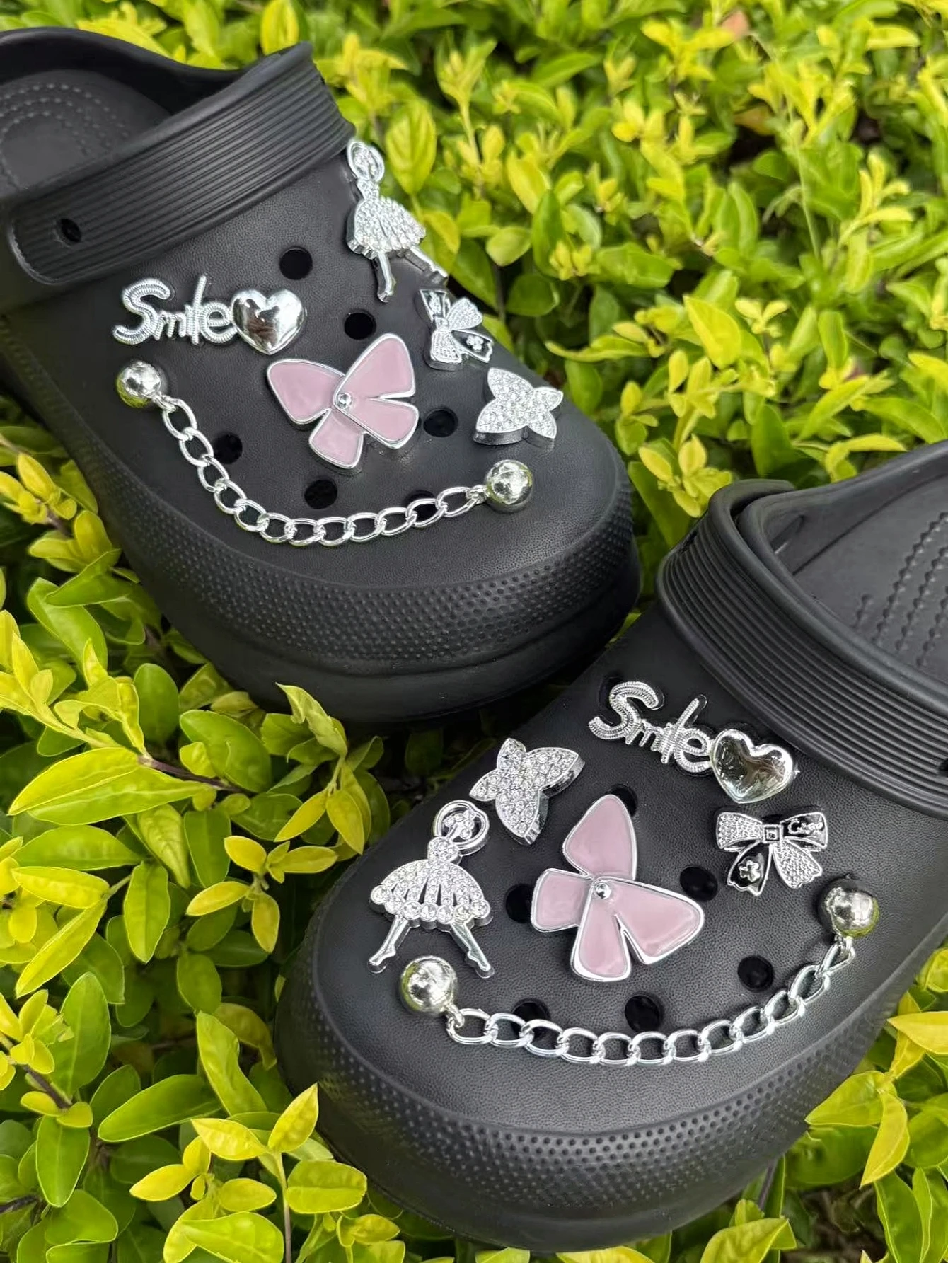 12 فراشة بنفسجية فضية، فتاة راقصة، فراشة صغيرة، مشبك أحذية سلسلة ديكورات ذاتية الصنع، وصلة مشبك أحذية متعددة الوظائف #2